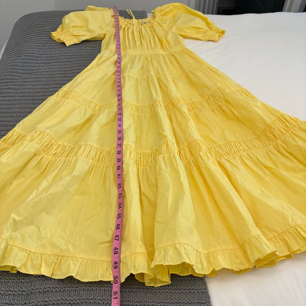 Ulla Johnson Colette Yellow Poplin  Cotton Puff Sleeve Tiered Midi Dress Sz 4 - Picture 4 of 12